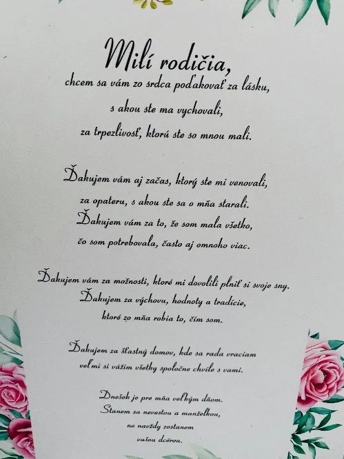Poďakovanie rodičom