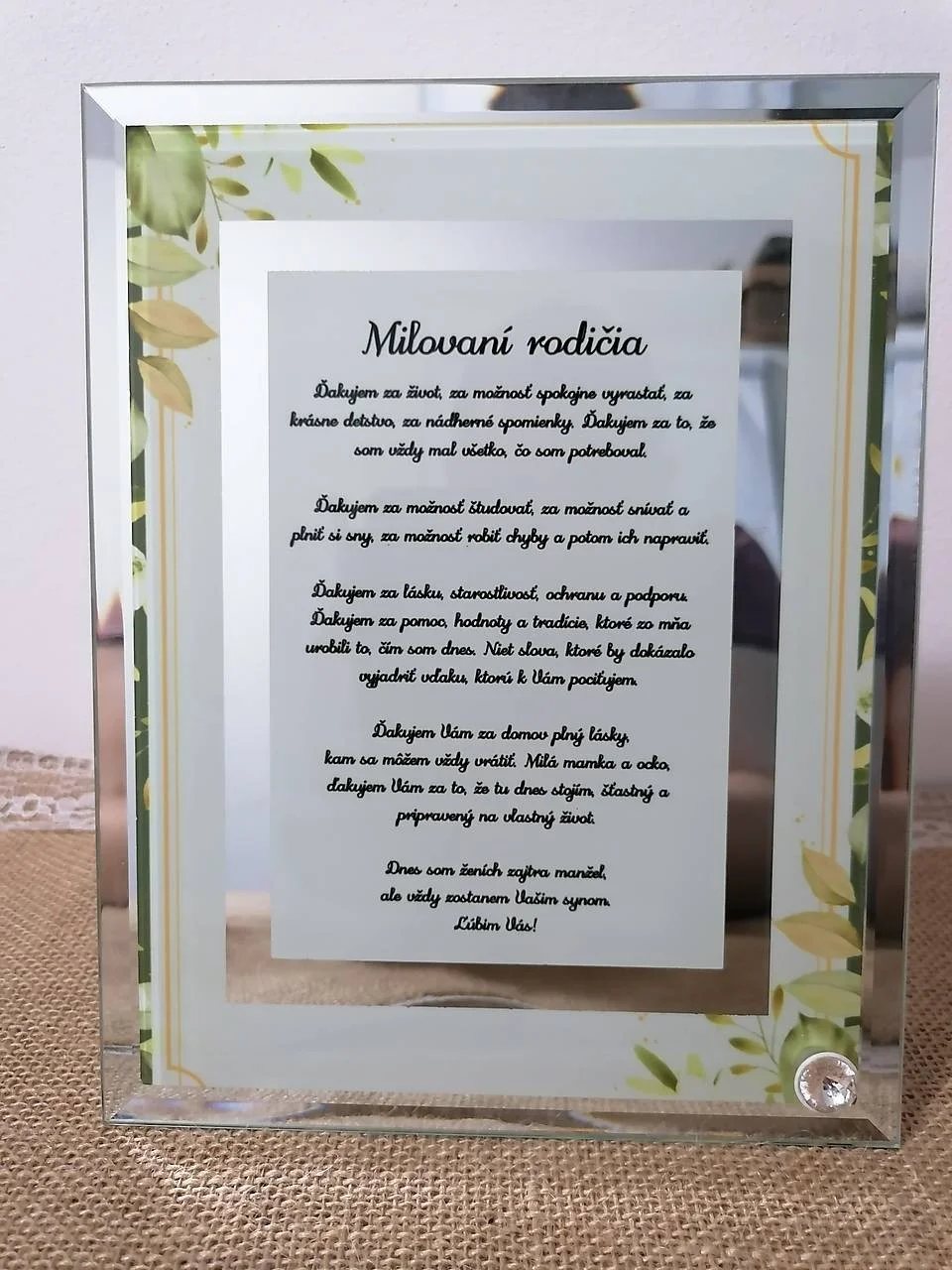 Poďakovanie rodičom