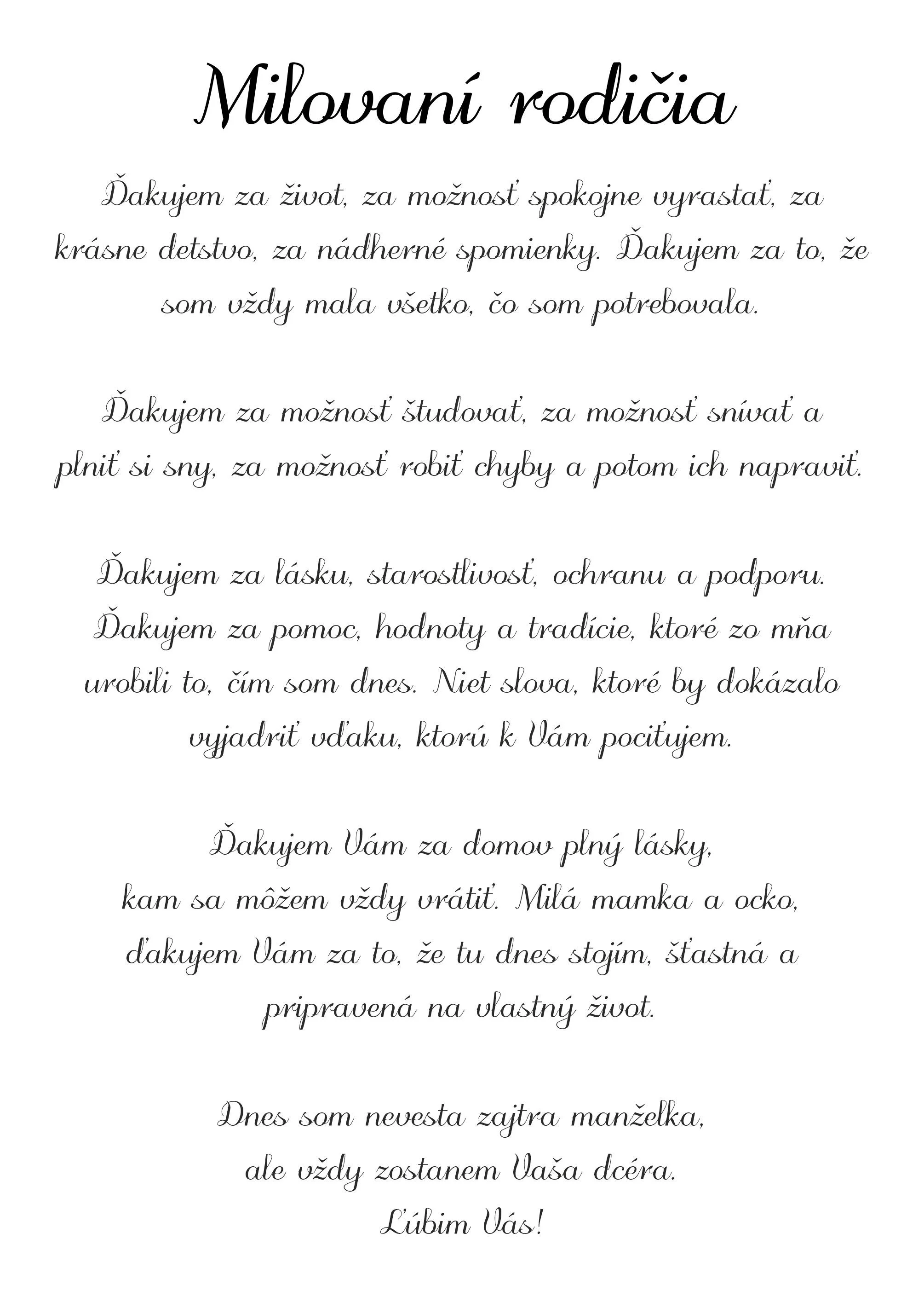 Poďakovanie rodičom