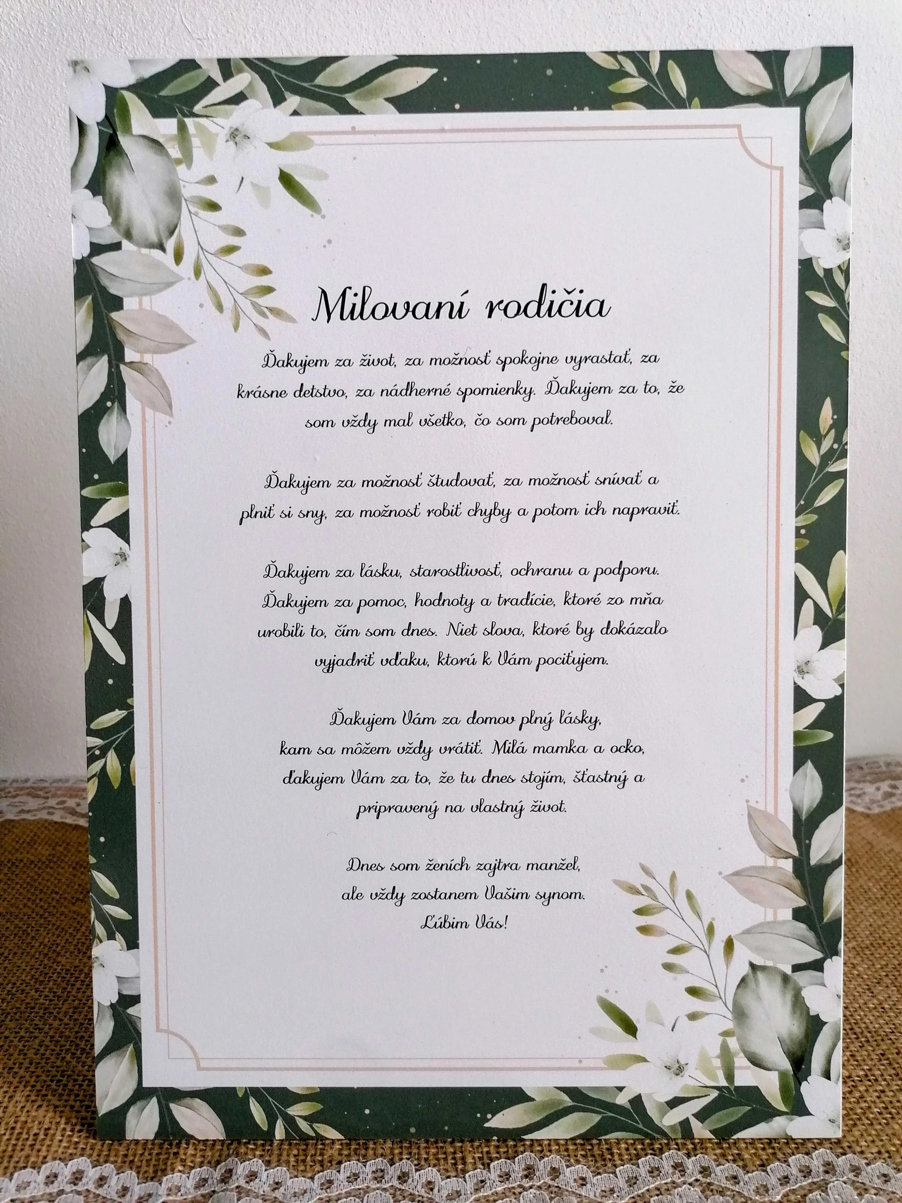 Poďakovanie rodičom