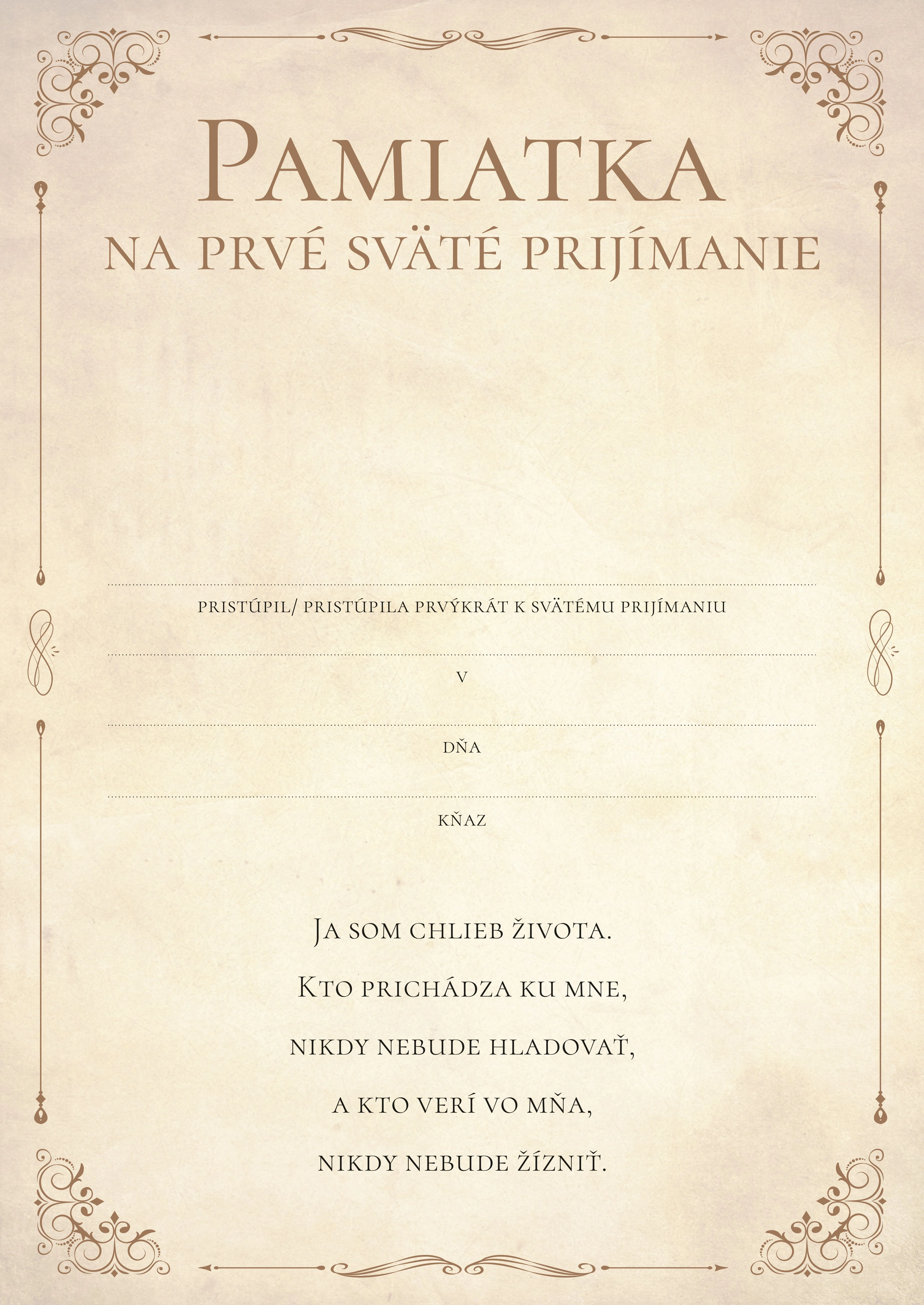 Pamätné listy k prvému svätému prijímaniu