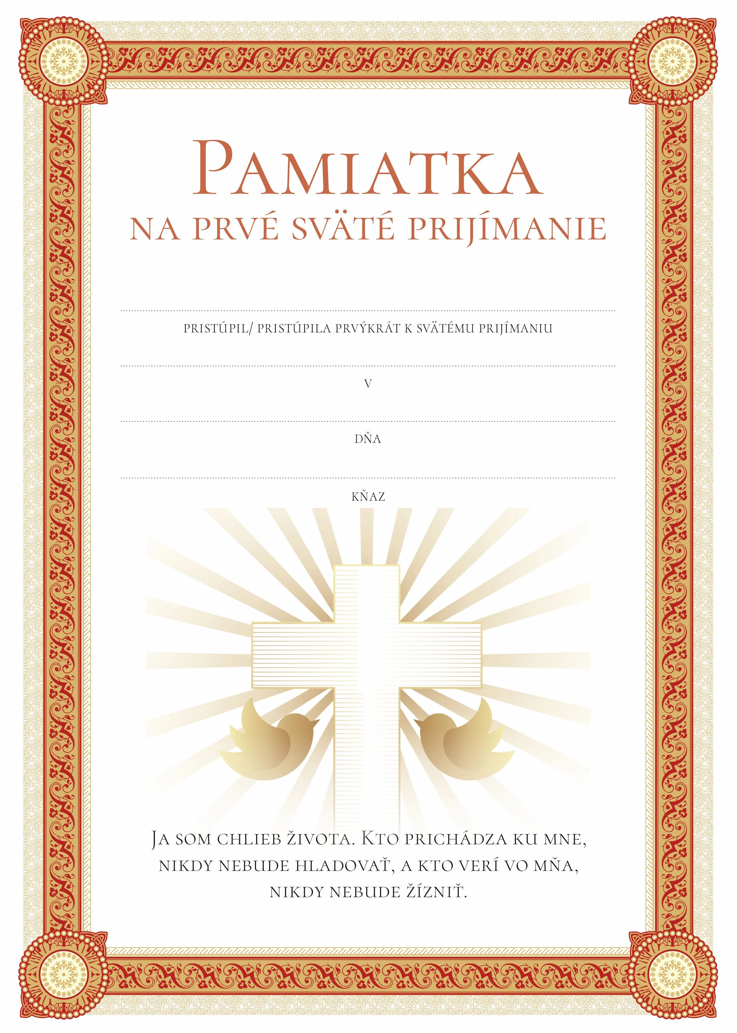 Pamätné listy k prvému svätému prijímaniu
